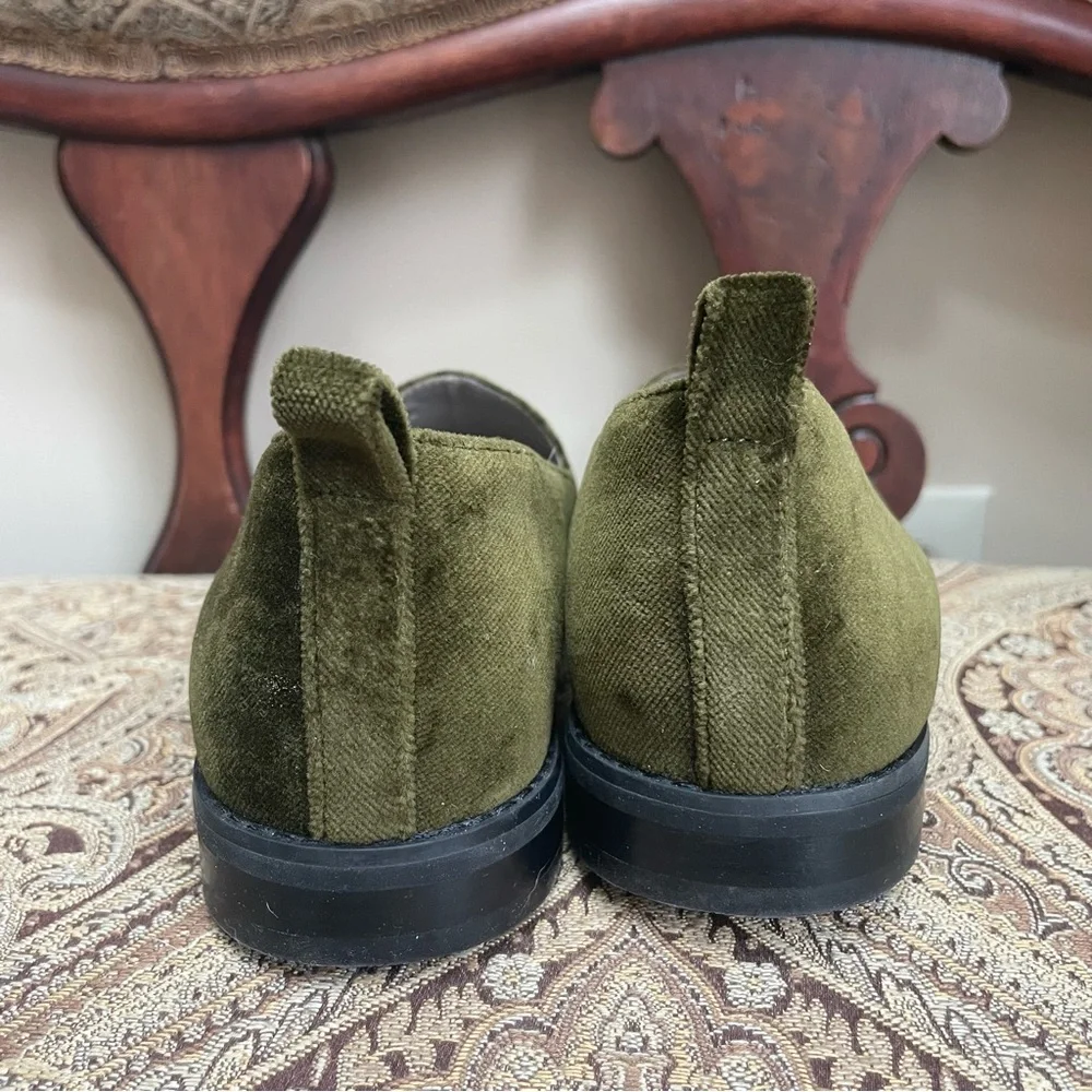 Eileen Fisher Demi Velvet Slip On Loafers Olive Green Round Toe Shoes Size 8.5 - Picture 5 of 10